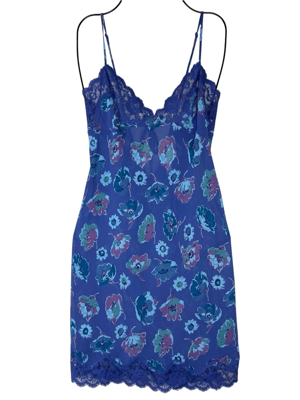 Victoria's Secret Y2K Satin Lace Purple Floral Chemise Nightie Lingerie Babydoll